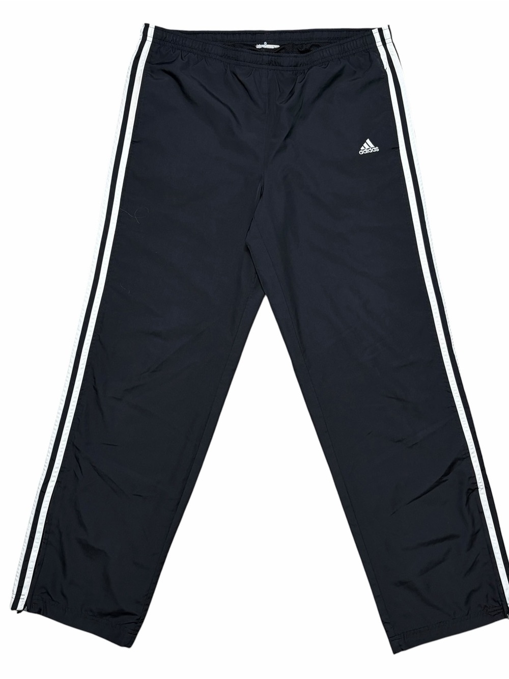 VTG Y2K Adidas Black Track Pants Baggy Wide Leg Size XL Drawstring Side Stripe